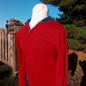 Nautica sweater mock neck 1/4 zip long sleeve youth XL 18/20 red blue cotton
